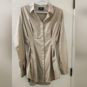 OW Collection Ella Shirt Dress, Tan, Size Small.